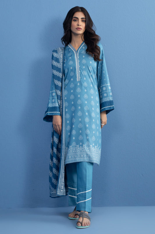 Unstitched 3 Piece Printed Linen Viscose Suit