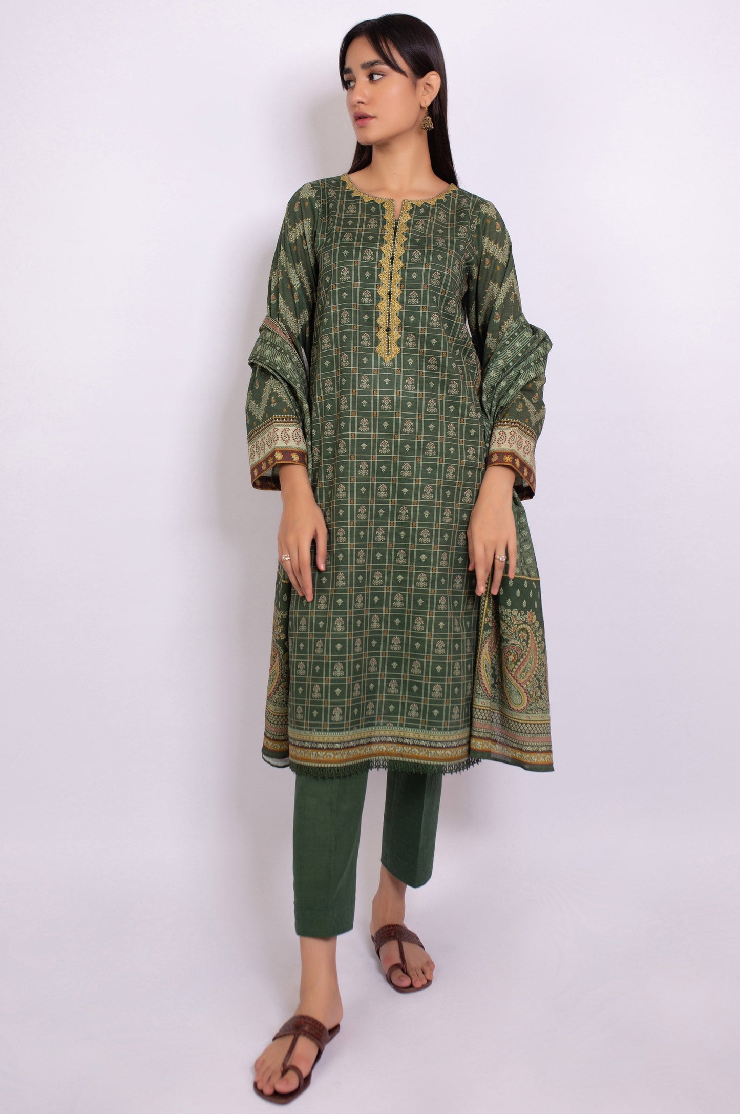 Unstitched 3 Piece Printed Linen Viscose Suit
