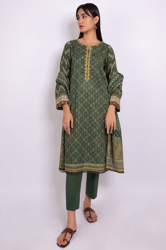 Unstitched 3 Piece Printed Linen Viscose Suit