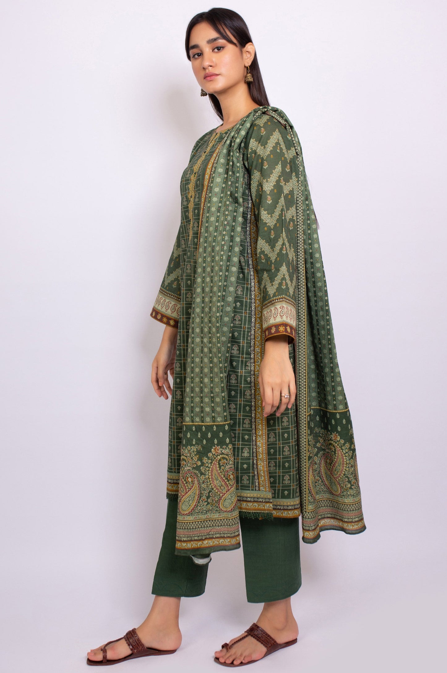 Unstitched 3 Piece Printed Linen Viscose Suit