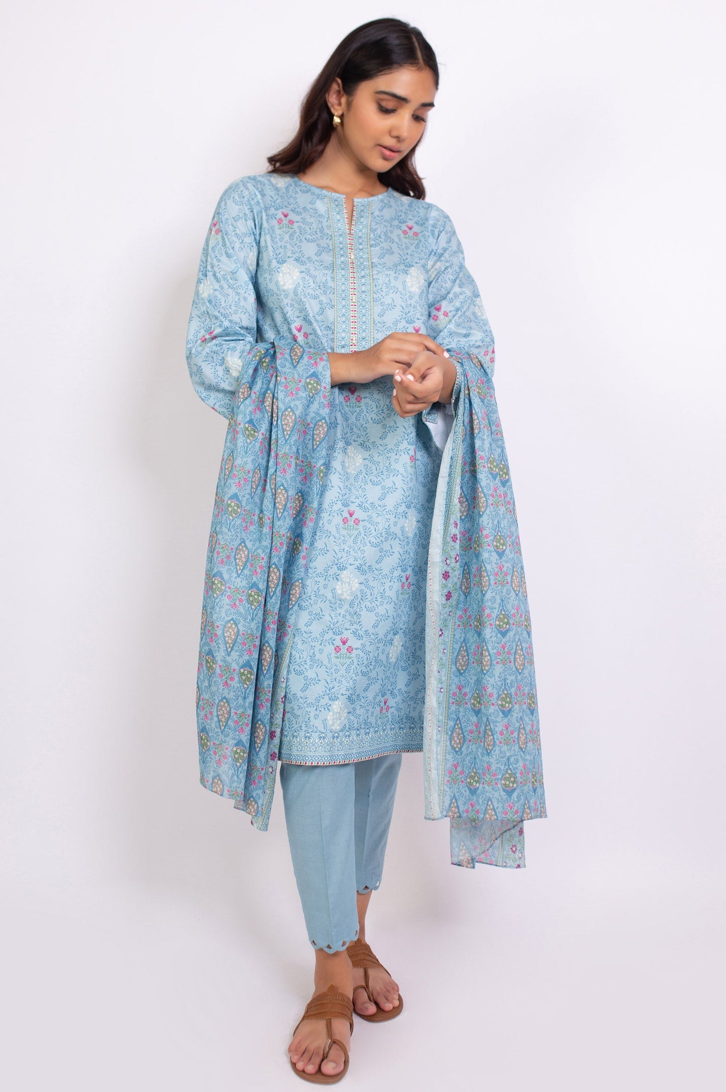 Unstitched 3 Piece Printed Doria Linen Viscose Suit