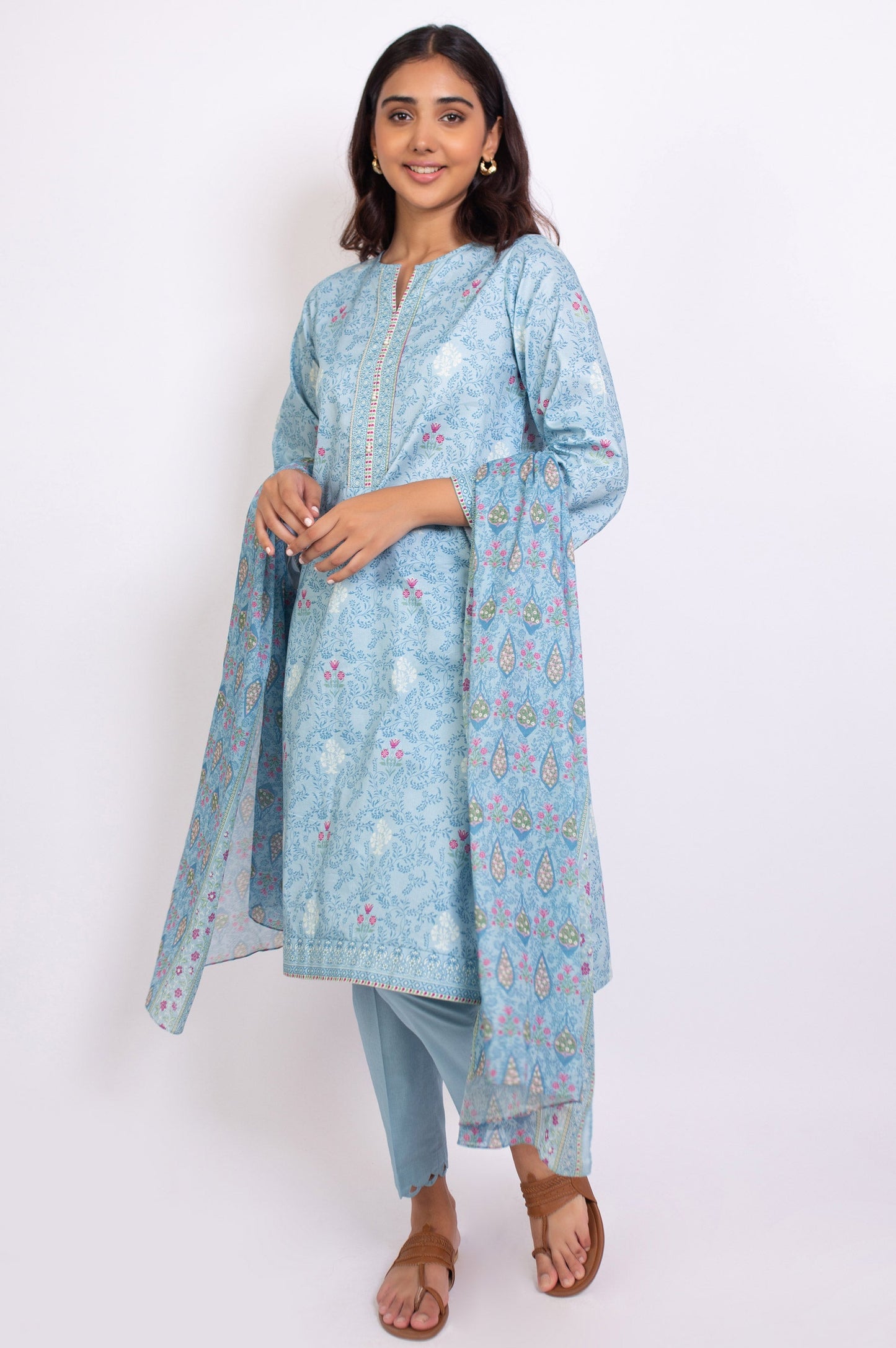 Unstitched 3 Piece Printed Doria Linen Viscose Suit