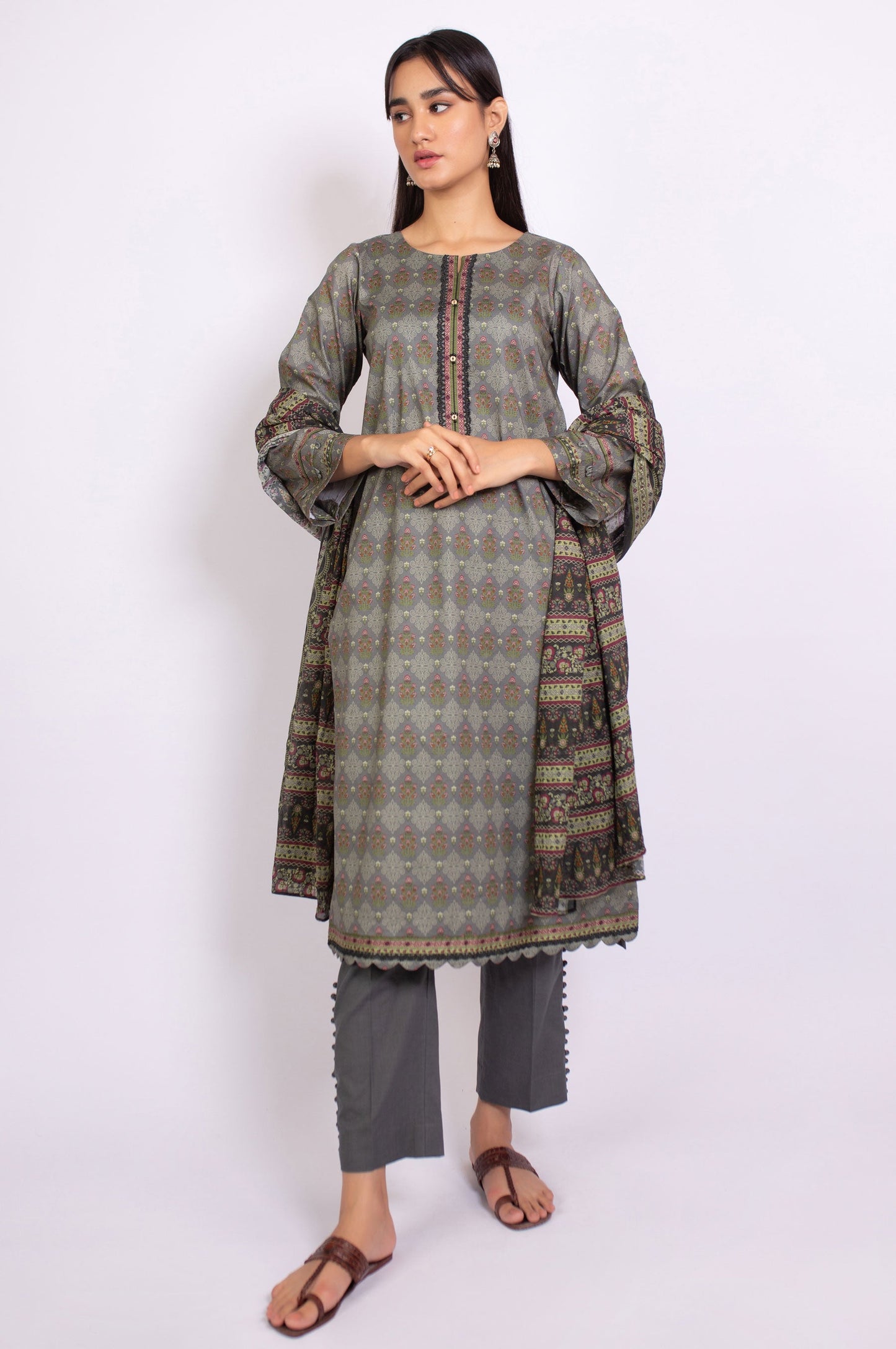 Unstitched 3 Piece Printed Doria Linen Viscose Suit