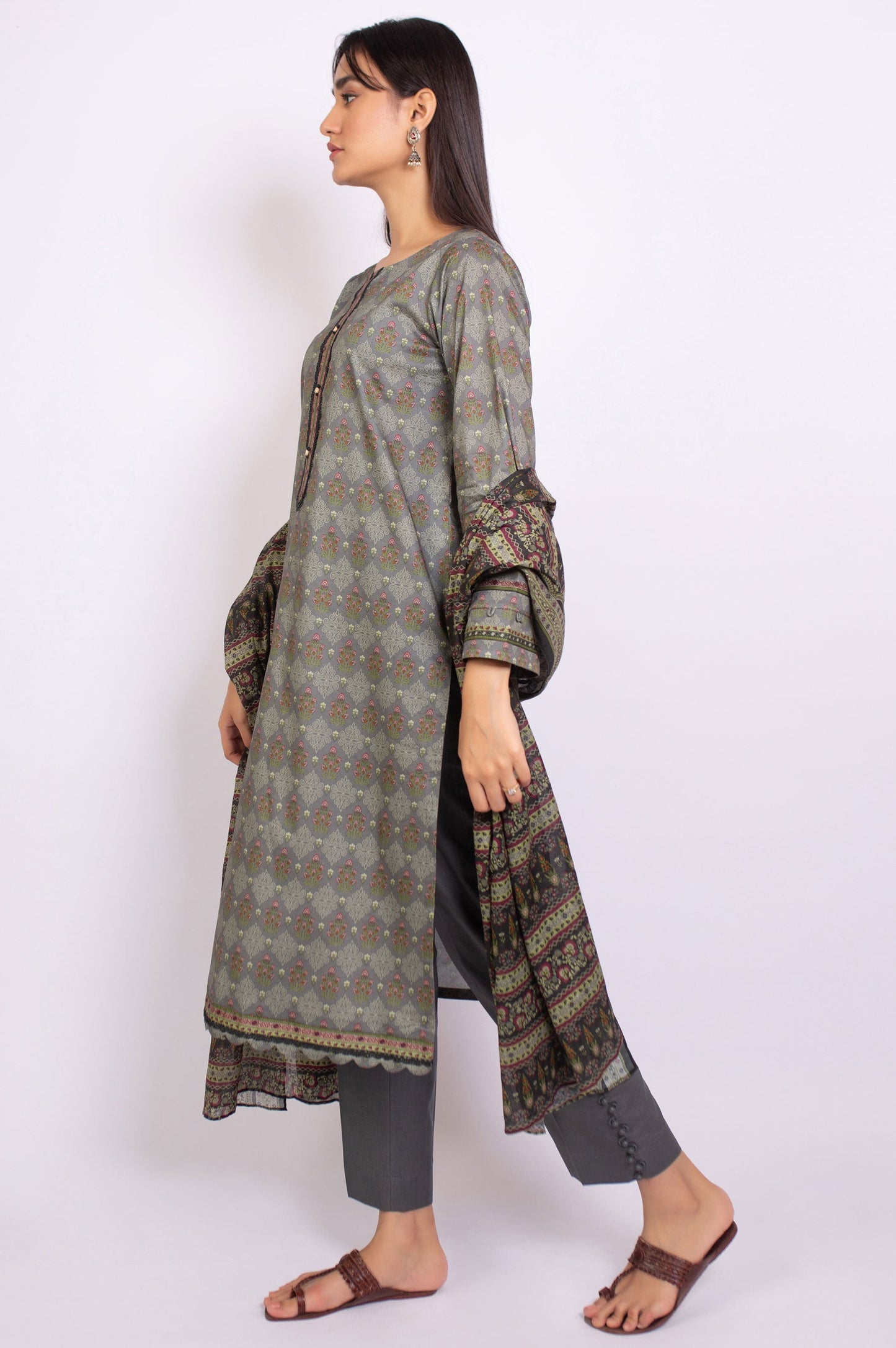 Unstitched 3 Piece Printed Doria Linen Viscose Suit