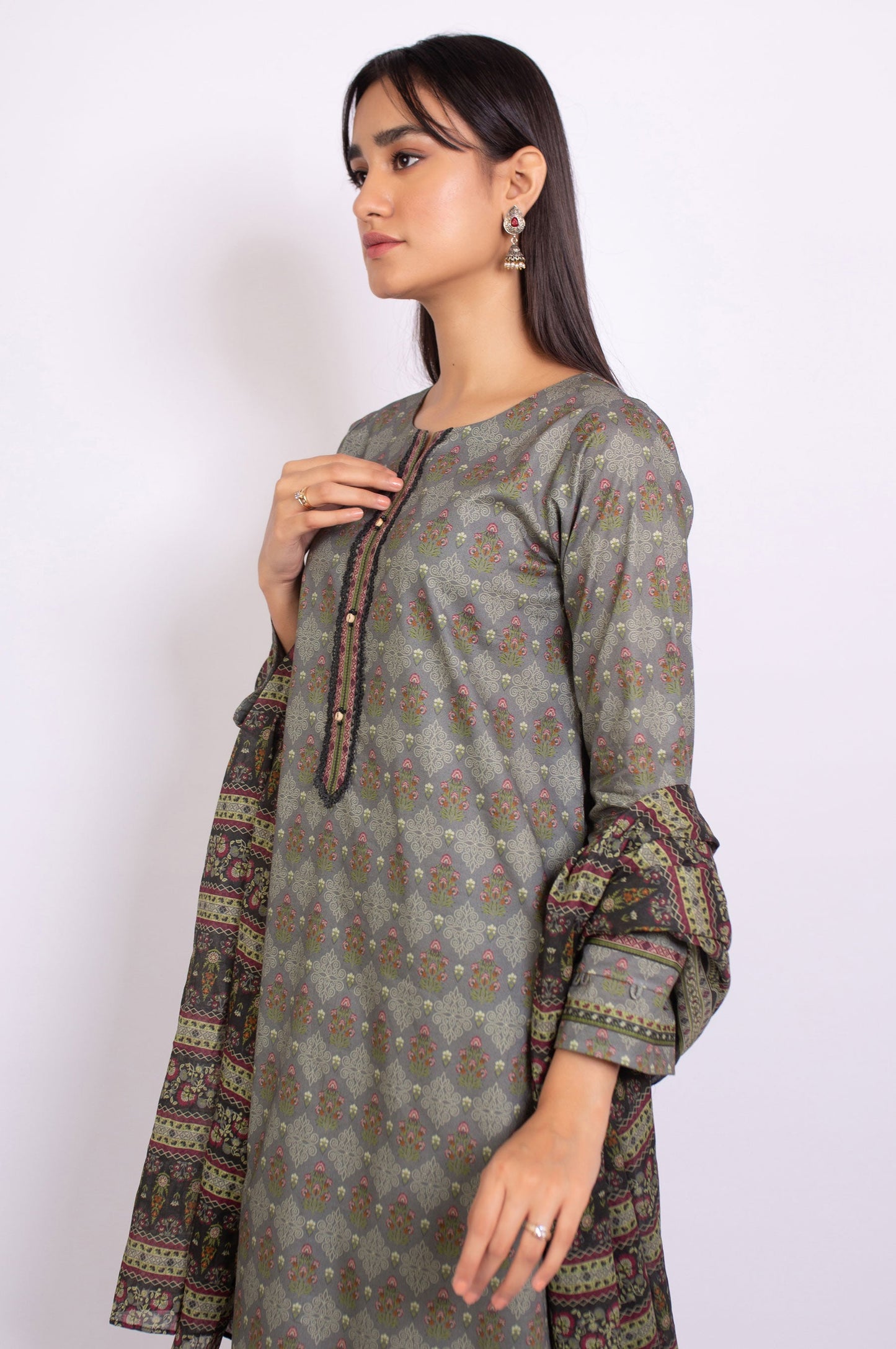 Unstitched 3 Piece Printed Doria Linen Viscose Suit