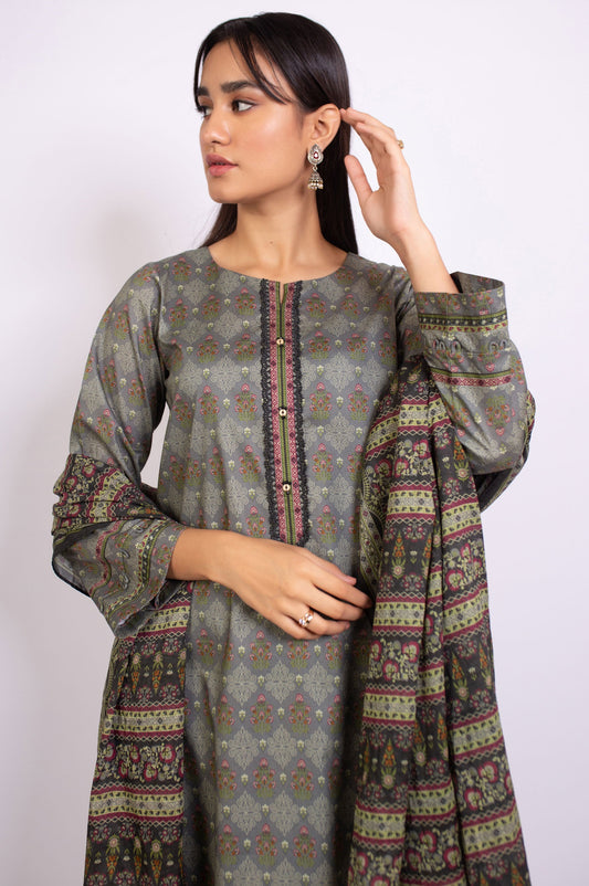 Unstitched 3 Piece Printed Doria Linen Viscose Suit