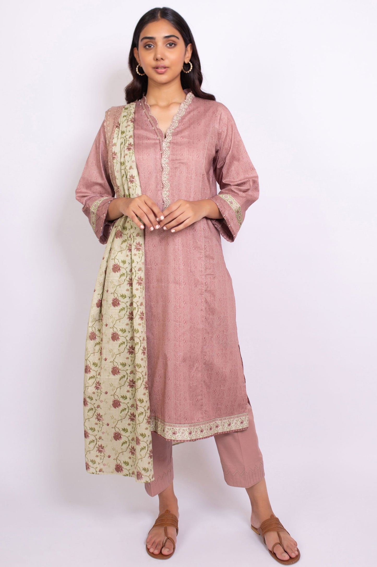 Stitched 3 Piece Embroidered Linen Viscose Suit
