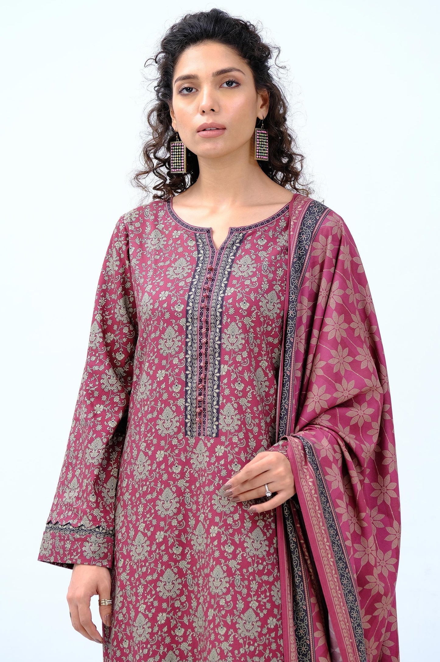 Unstitched 3 Piece Printed Doria Linen Viscose Suit