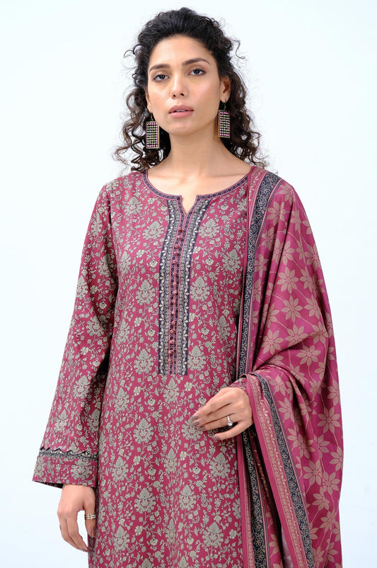 Unstitched 3 Piece Printed Doria Linen Viscose Suit