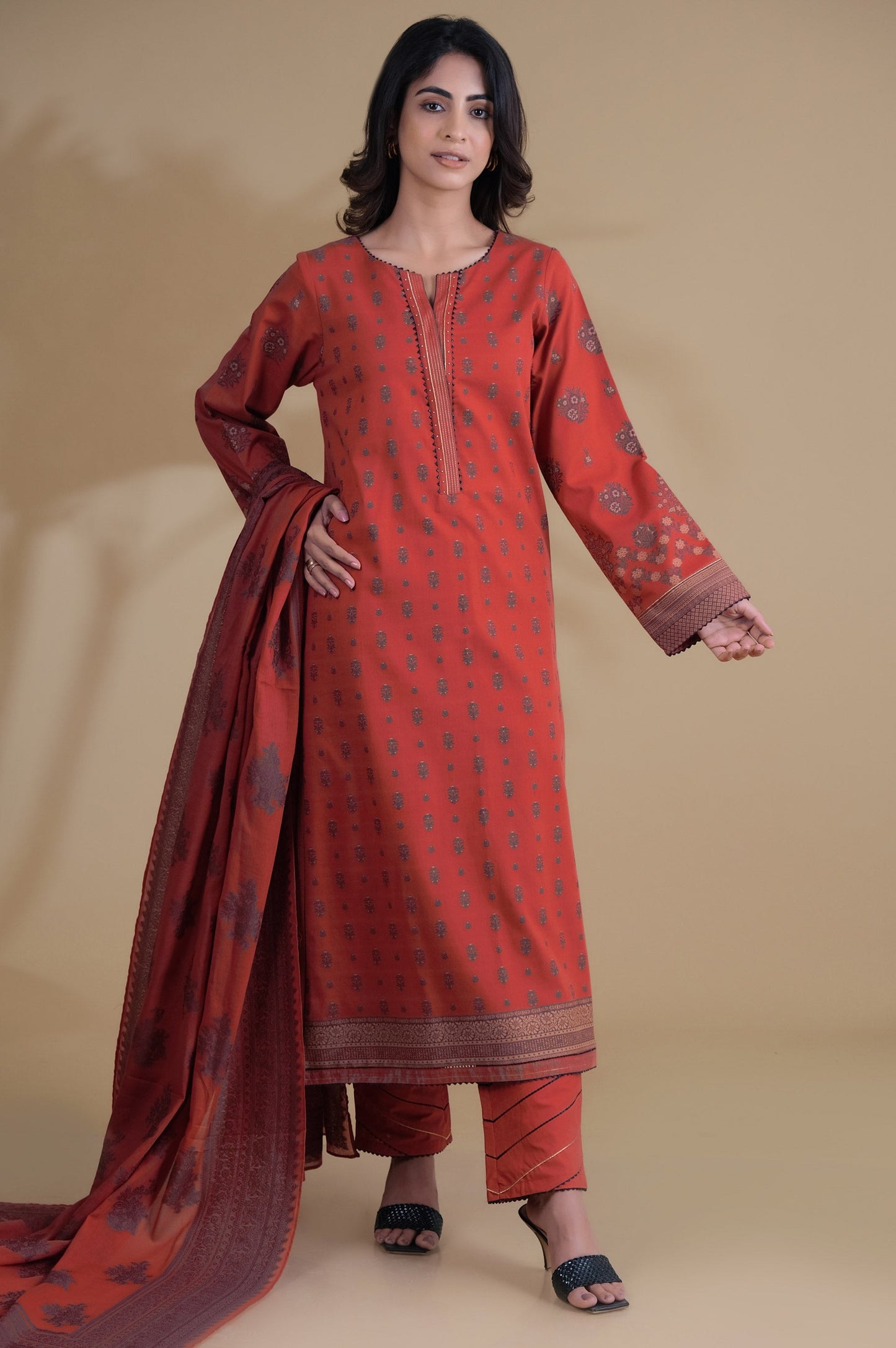 Unstitched 3 Piece Dyed Jacquard Suit