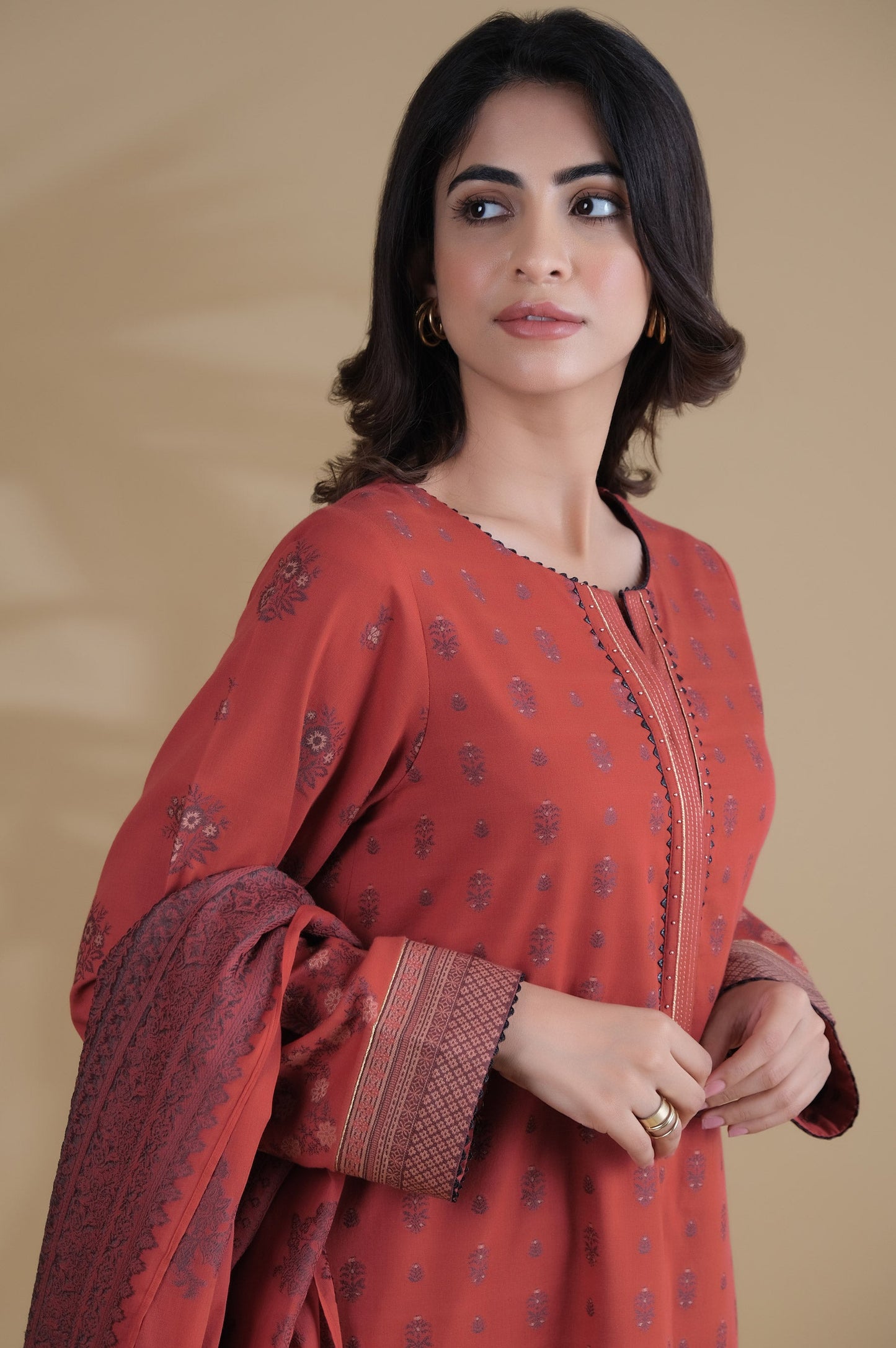 Unstitched 3 Piece Dyed Jacquard Suit