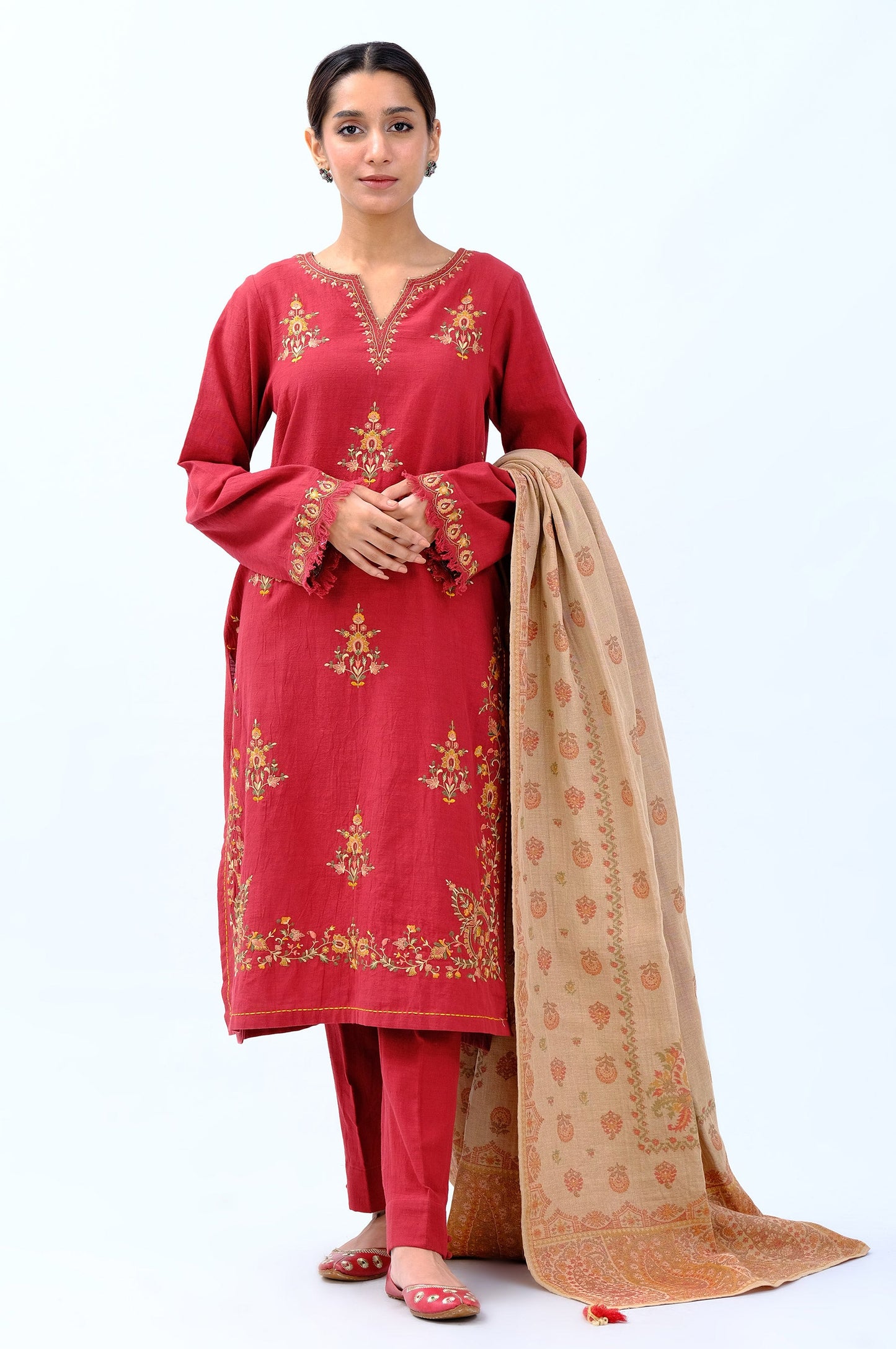 Stitched 3 Piece Embroidered Khaddar with Yarn Dyed Shawl