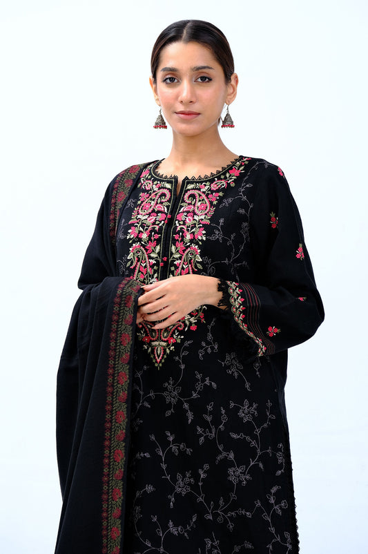 Unstitched 3 Piece Embroidered Khaddar Suit with Kashmiri Shawl