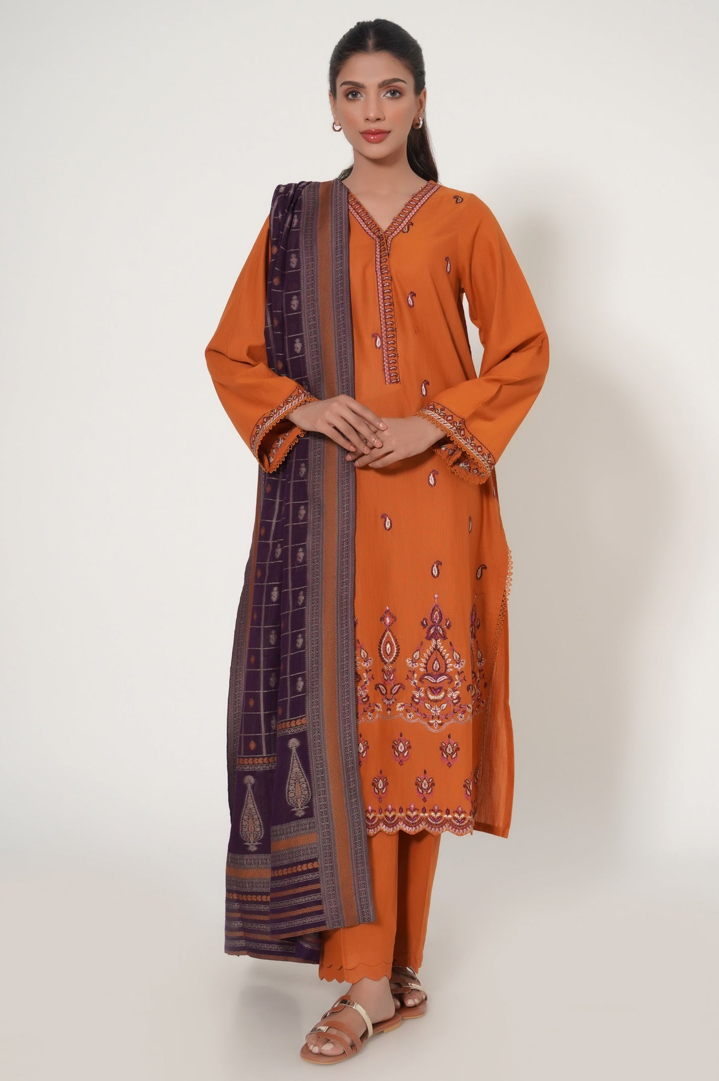 Unstitched khaddar embroidered 3 Piece Suit