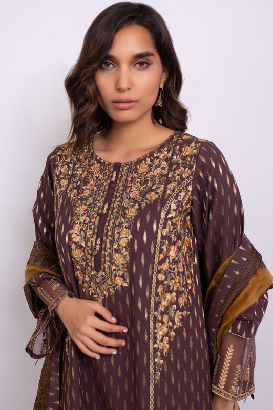 Unstitched 3 Piece Embroidered Maysuri Jacquard Suit