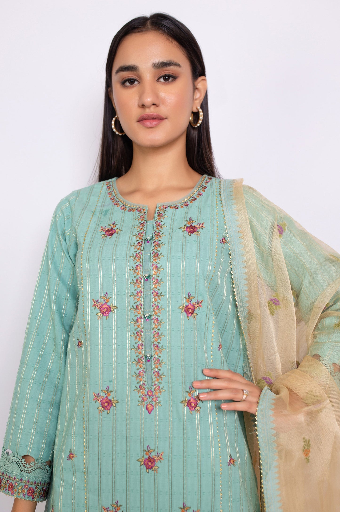 Unstitched 3 Piece Embroidered Maysuri Jacquard Suit