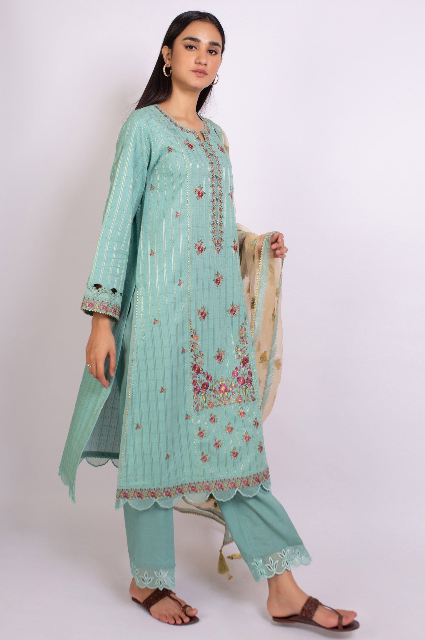 Unstitched 3 Piece Embroidered Maysuri Jacquard Suit