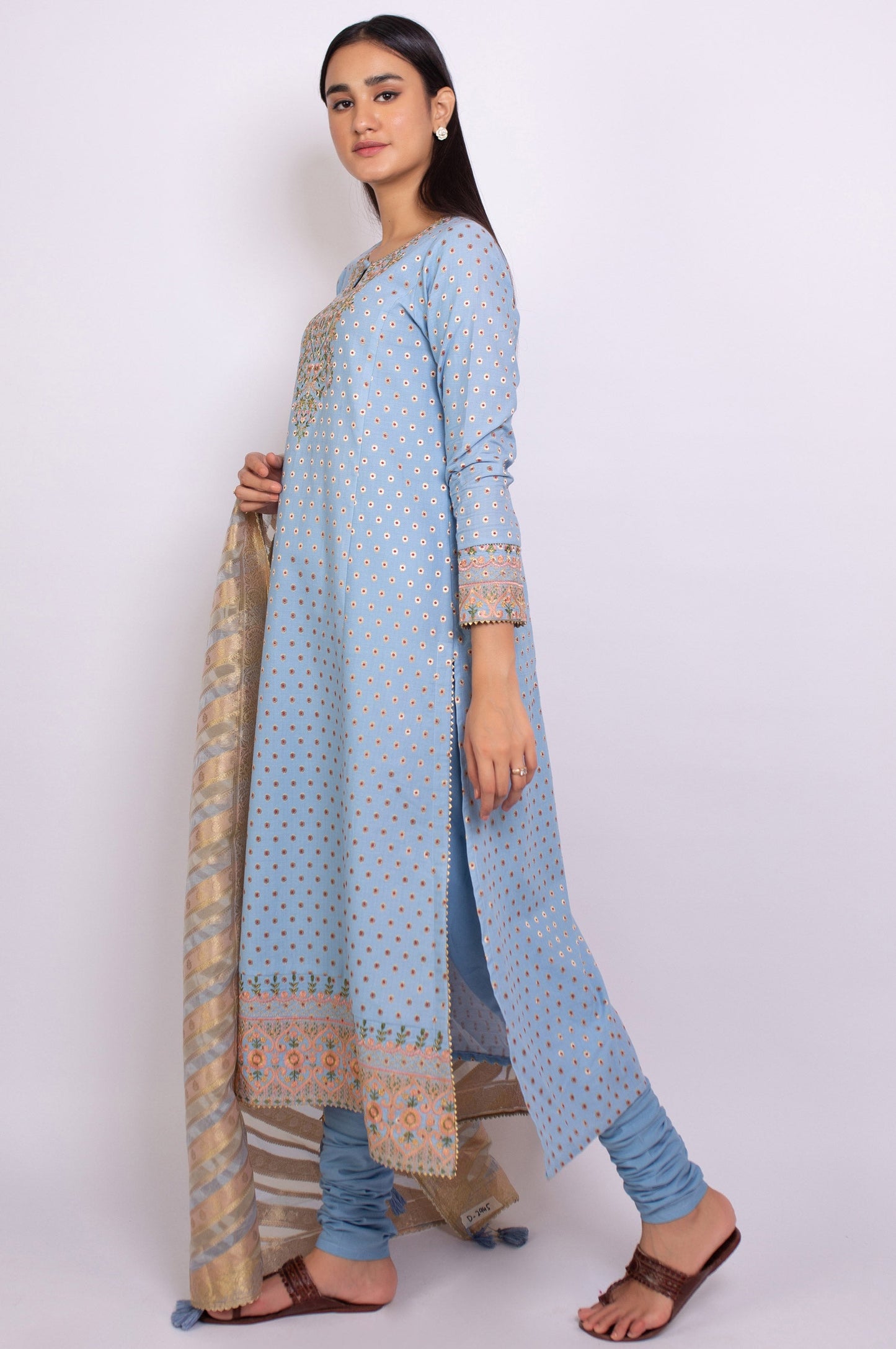 Unstitched 3 Piece Embroidered Maysuri Jacquard Suit