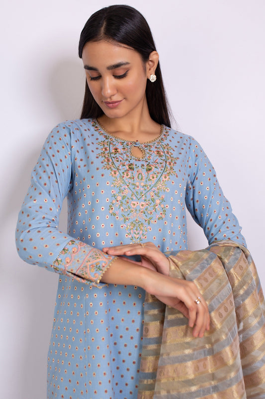 Unstitched 3 Piece Embroidered Maysuri Jacquard Suit