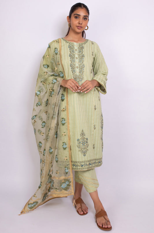 Unstitched 3 Piece Embroidered Maysuri Jacquard Suit