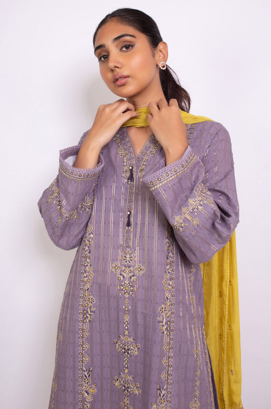 Unstitched 3 Piece Embroidered Maysuri Jacquard Suit