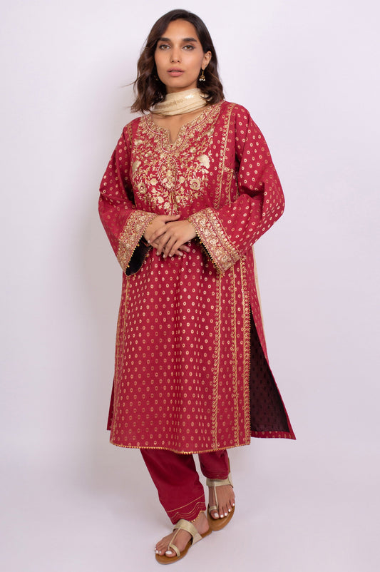 Unstitched 3 Piece Embroidered Maysuri Jacquard Suit