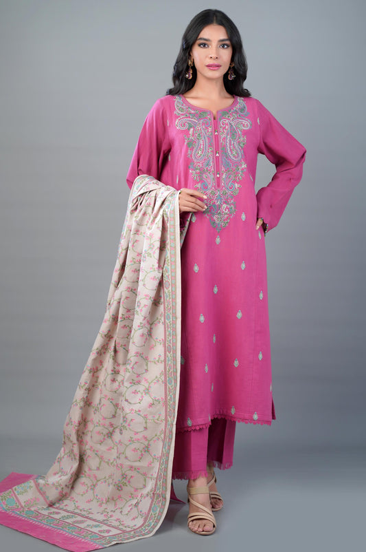 Unstitched 3 Piece Satin Jacqaurd Suit
