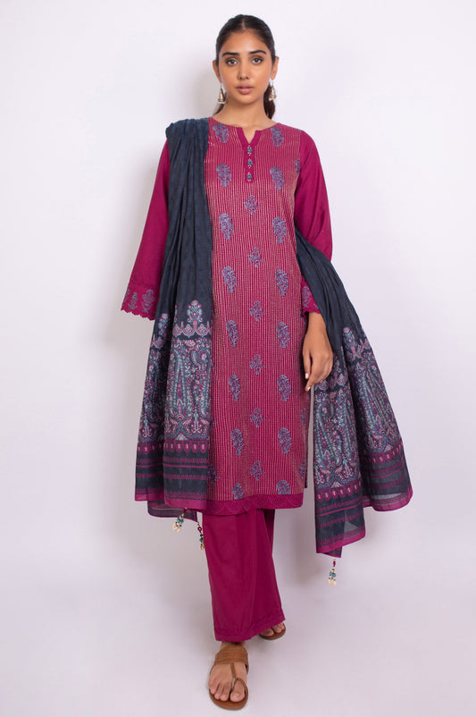 Unstitched 3 Piece Embroidered Satin Jacquard Suit