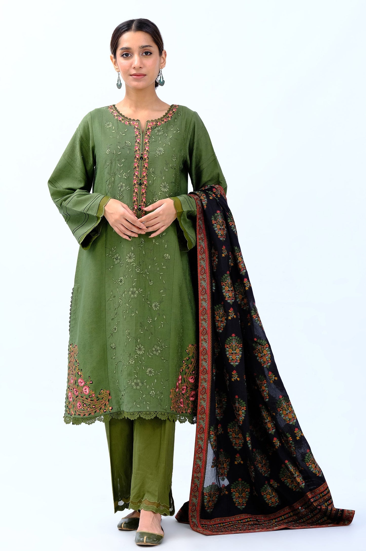 Unstitched 3 Piece Embroidered Satin Jacquard Suit