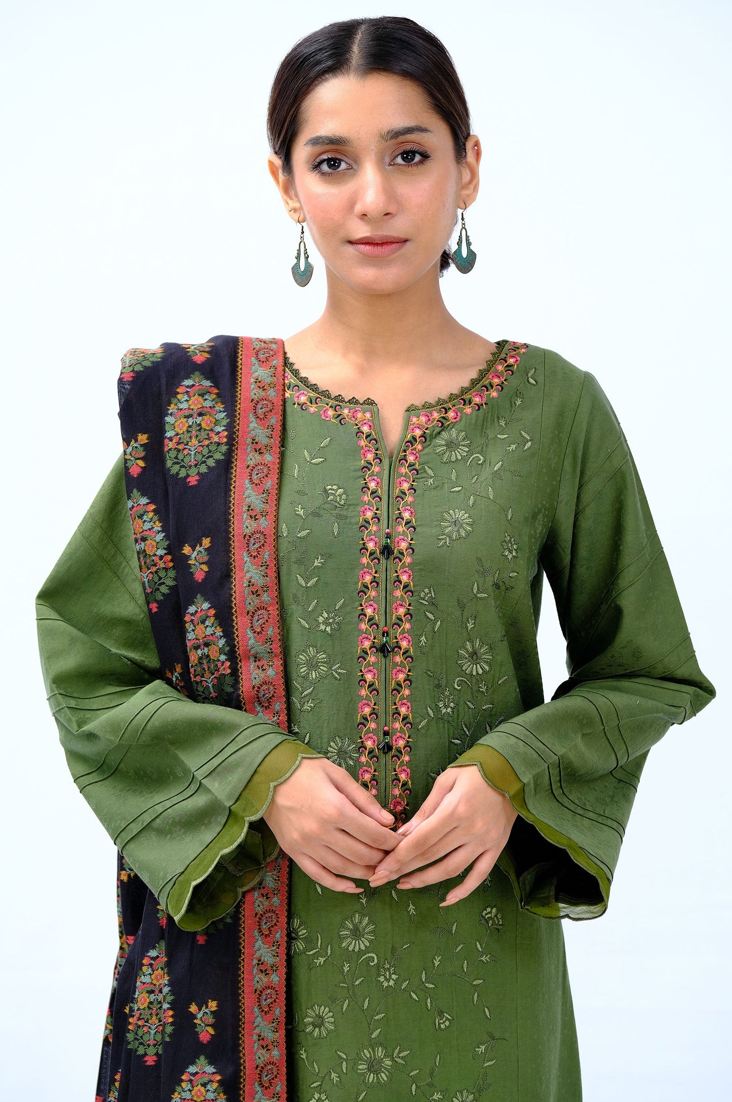 Unstitched 3 Piece Embroidered Satin Jacquard Suit