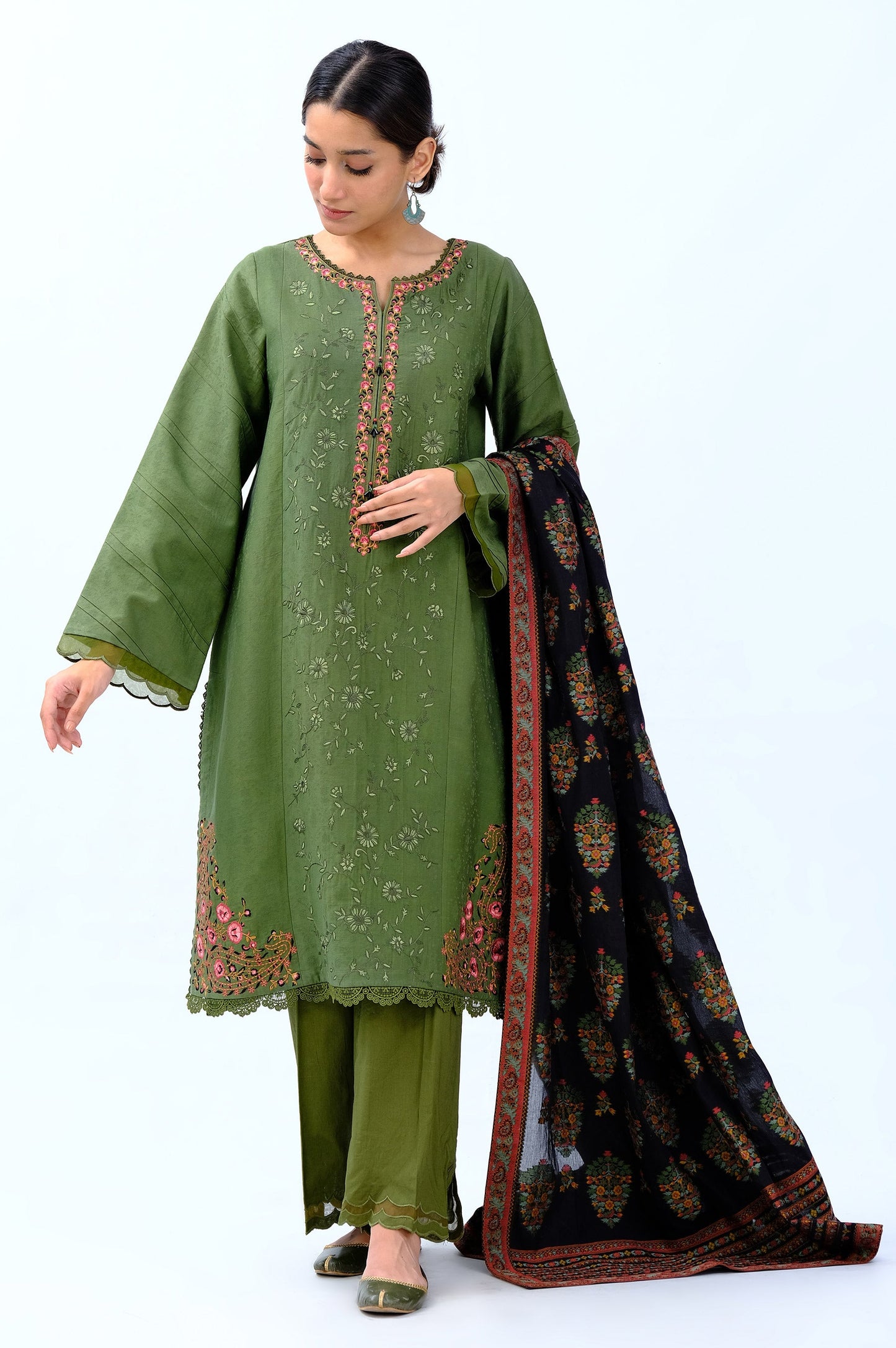 Unstitched 3 Piece Embroidered Satin Jacquard Suit