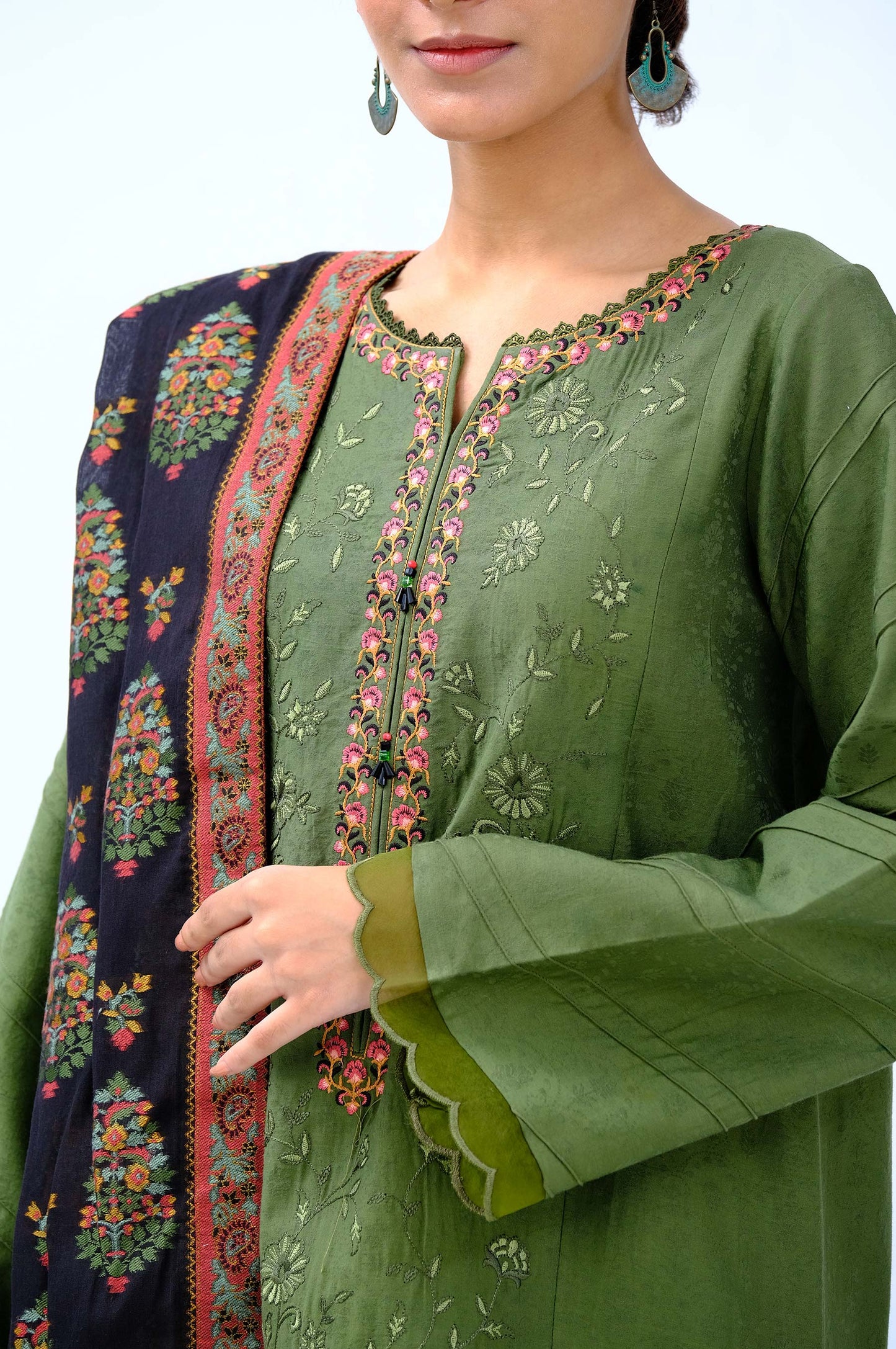 Unstitched 3 Piece Embroidered Satin Jacquard Suit