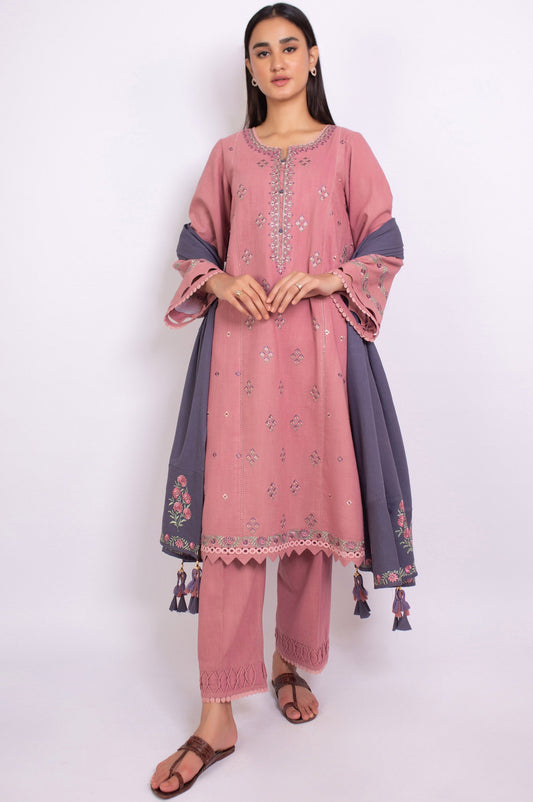Unstitched 3 Piece Embroidered Khaddar Suit