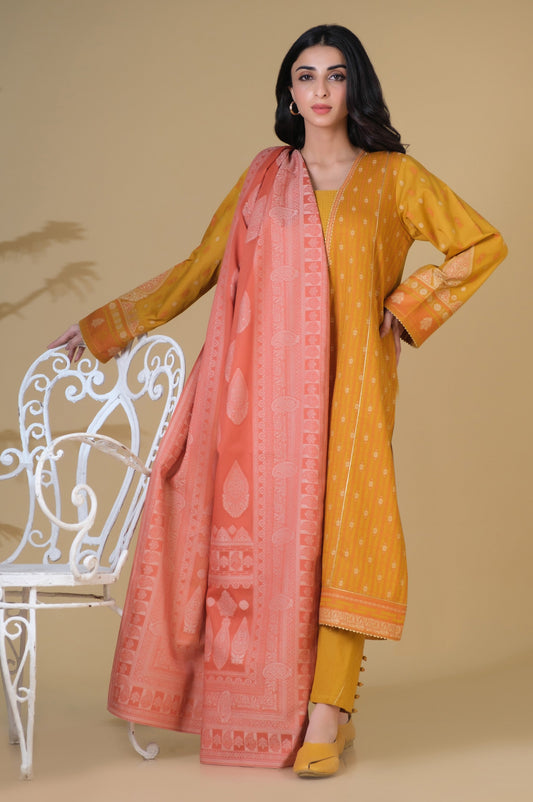 Unstitched 3 Piece Dyed Jacquard Suit