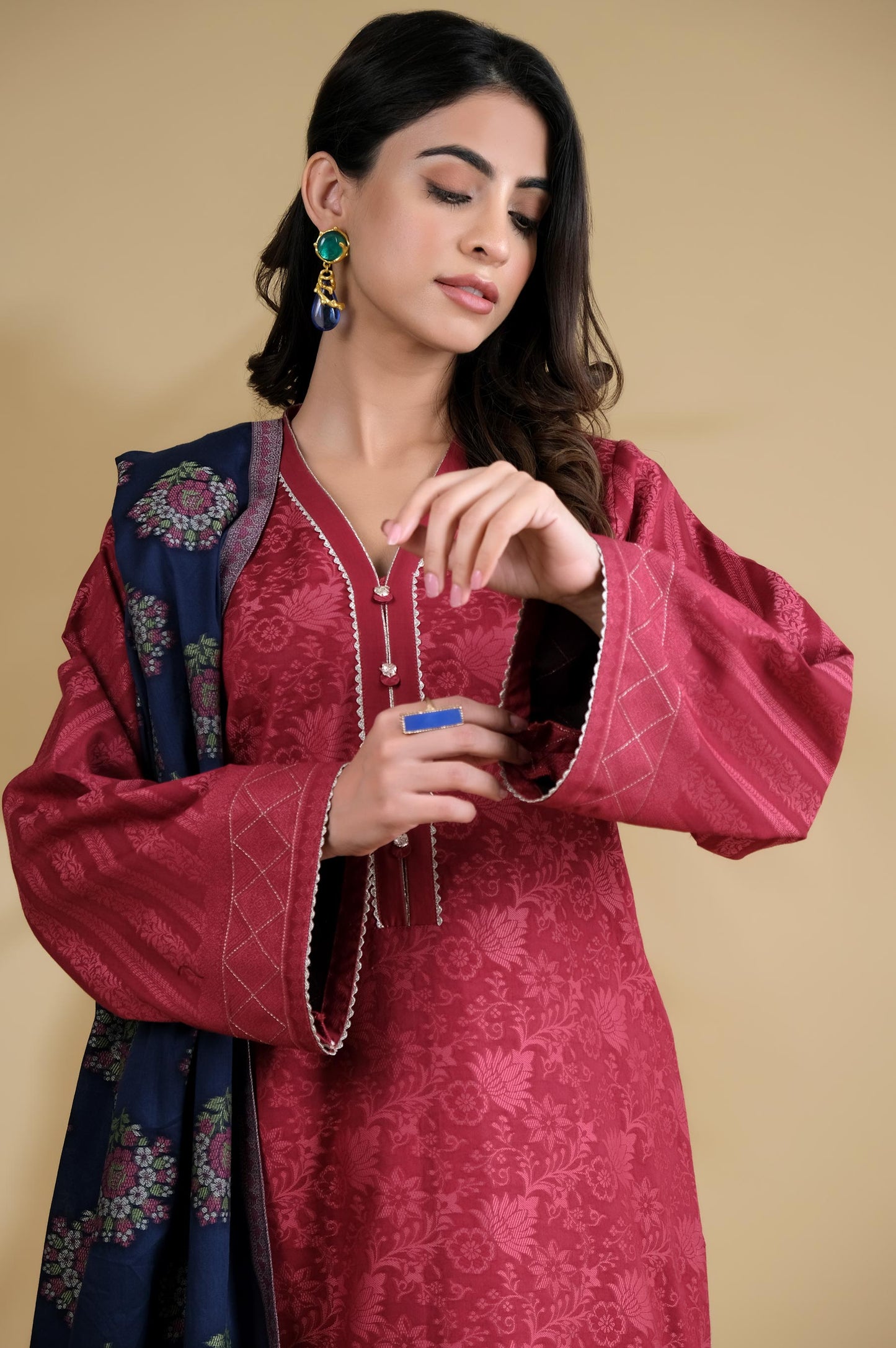 Unstitched 3 Piece Dyed Jacquard Suit