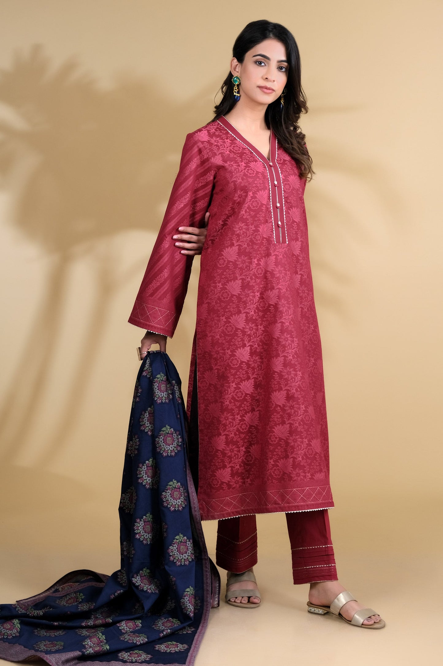 Unstitched 3 Piece Dyed Jacquard Suit
