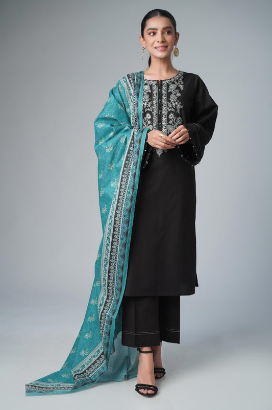 Unstitched 3 Piece Embroidered Cambric Shirt with Lawn Dupatta