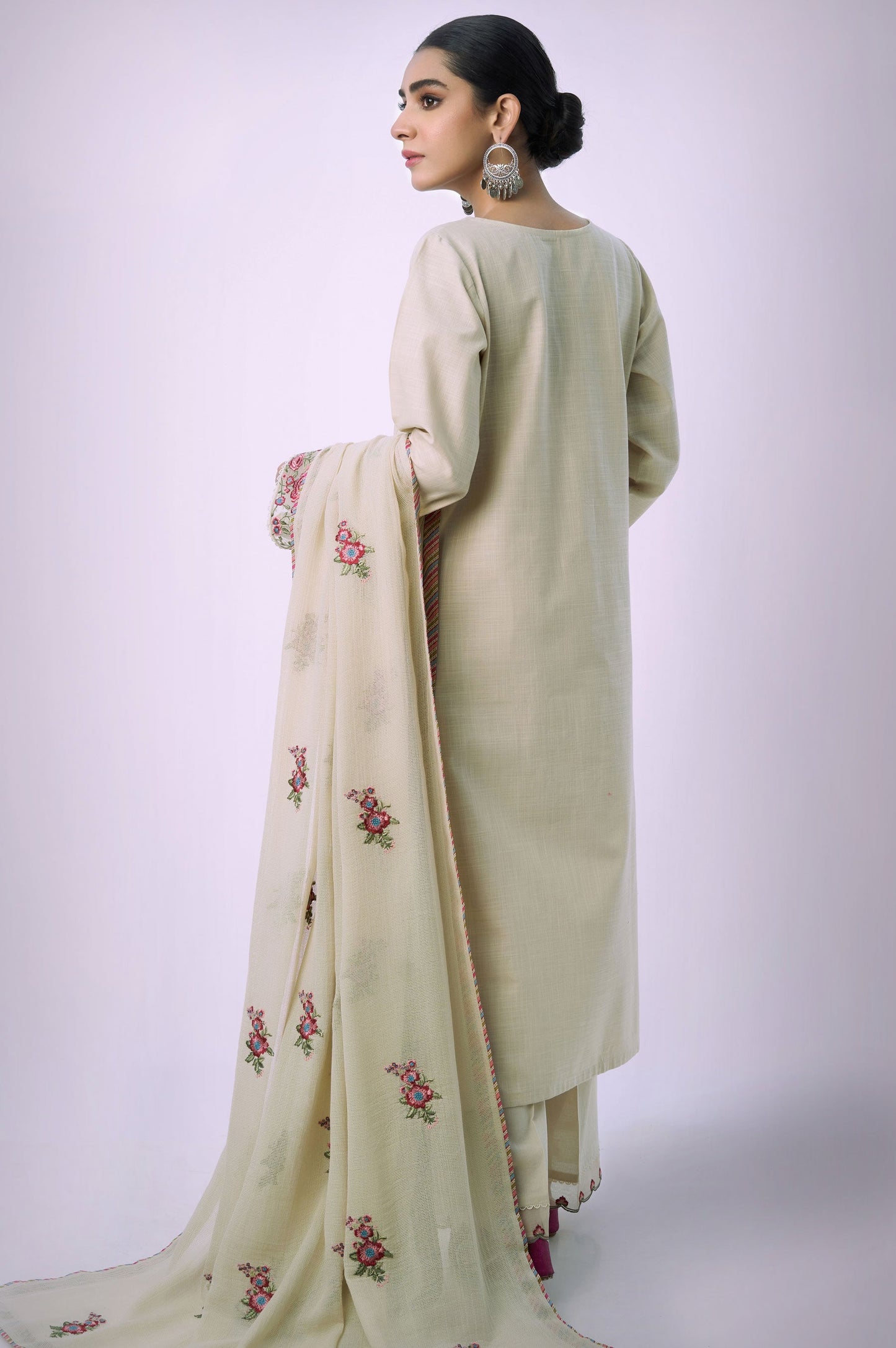 Unstitched 3 Piece Embroidered Textured Slub Suit