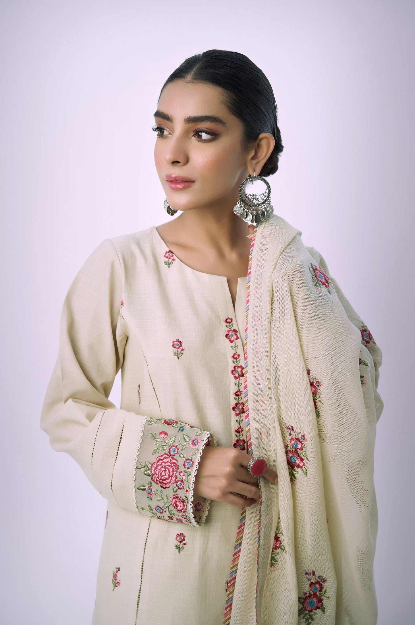Unstitched 3 Piece Embroidered Textured Slub Suit