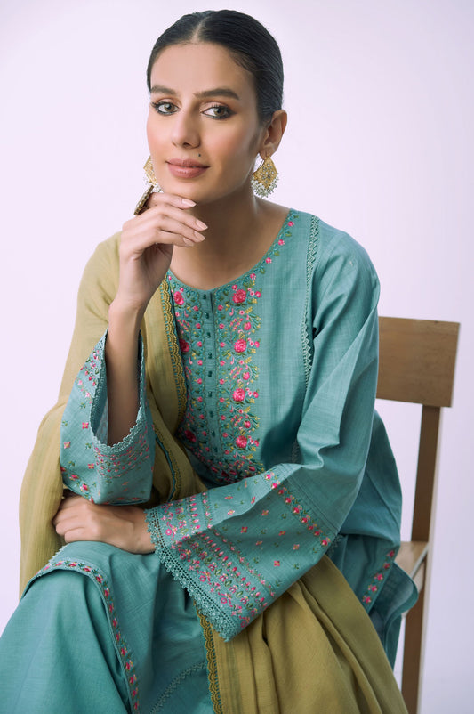 Unstitched 3 Piece Textured Slub Suit