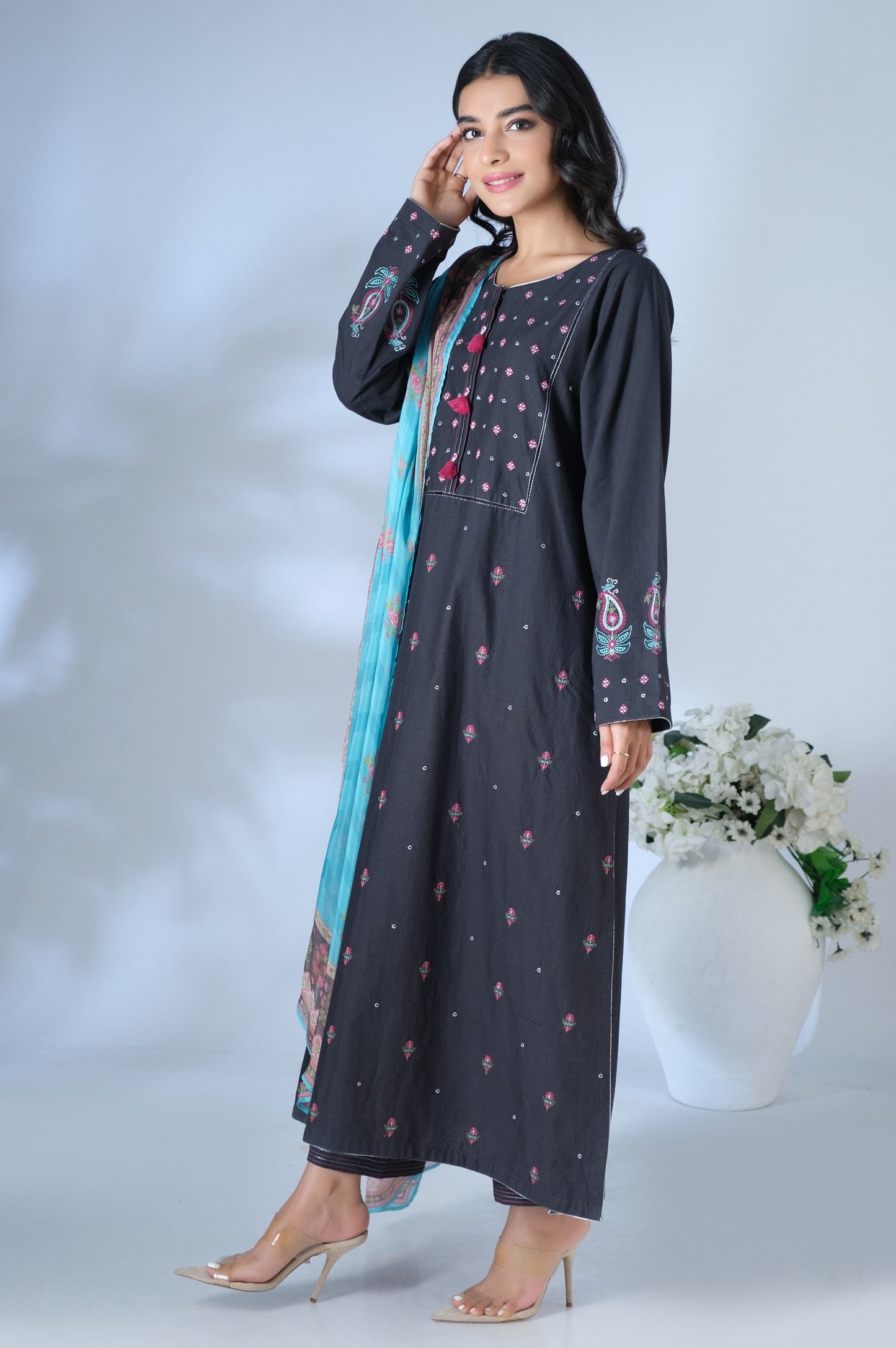 Unstitched 3 Piece Embroidered Cambric Suit