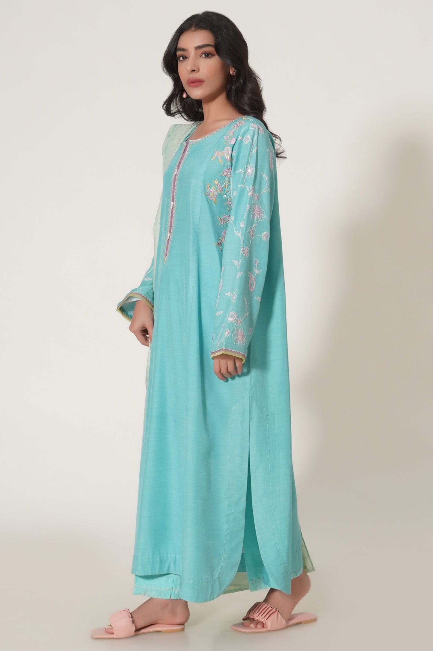 Unstitched 3 Piece Embroidered Raw Silk Suit