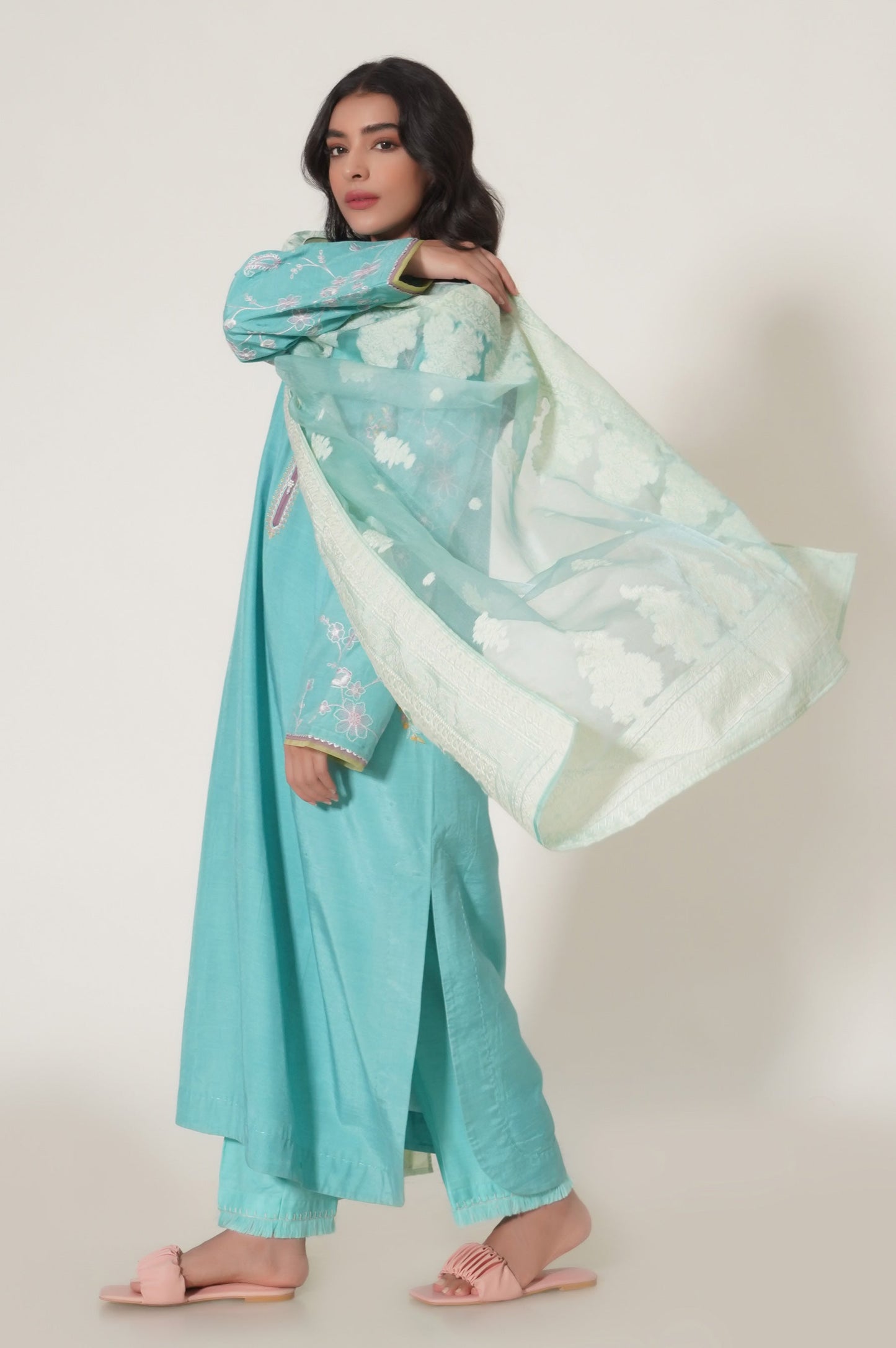 Unstitched 3 Piece Embroidered Raw Silk Suit