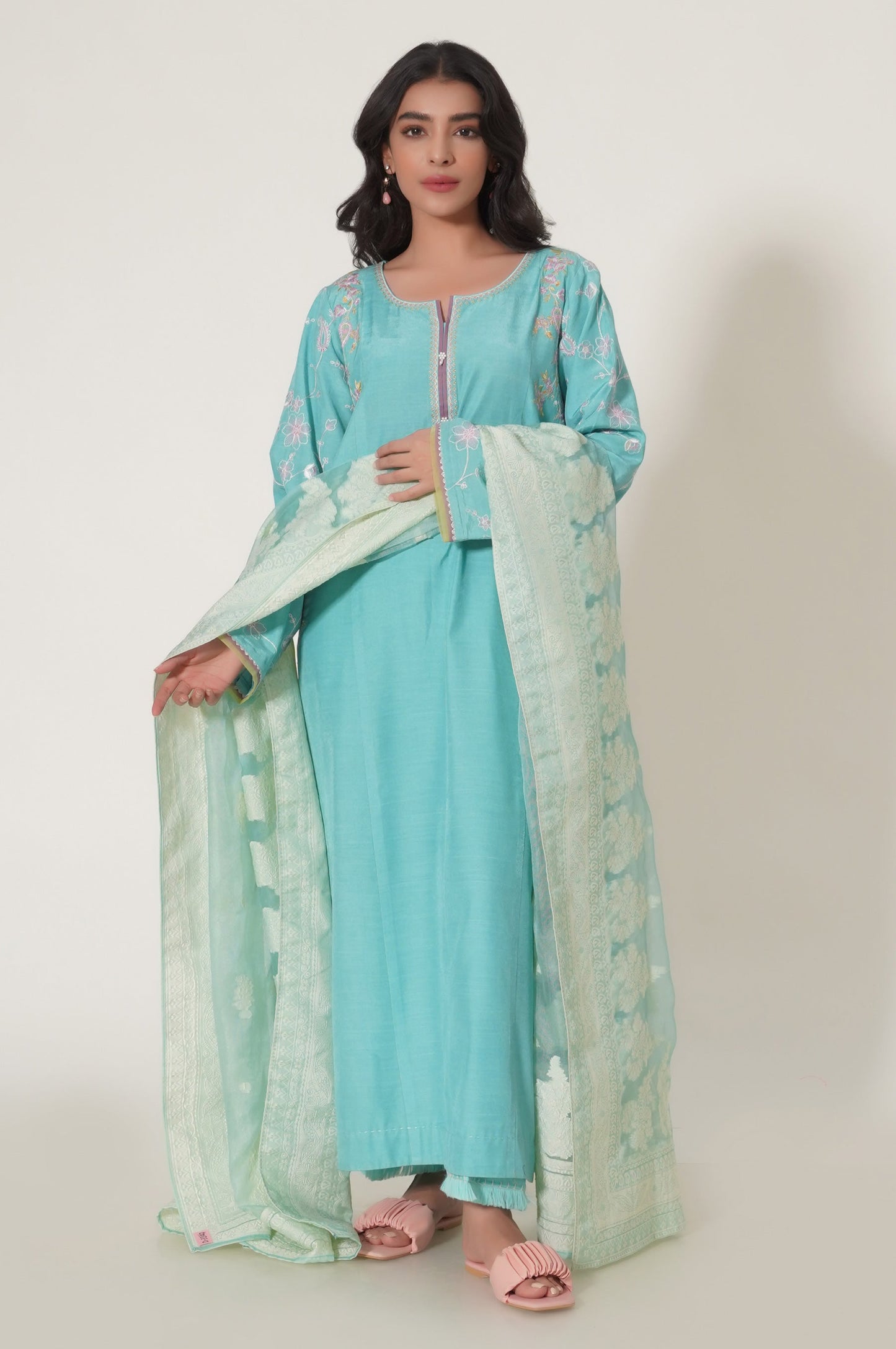 Unstitched 3 Piece Embroidered Raw Silk Suit