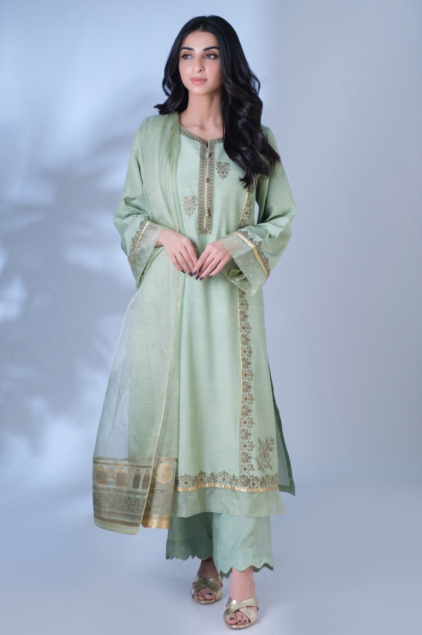 Unstitched 3 Piece Embroidered Raw Silk Suit