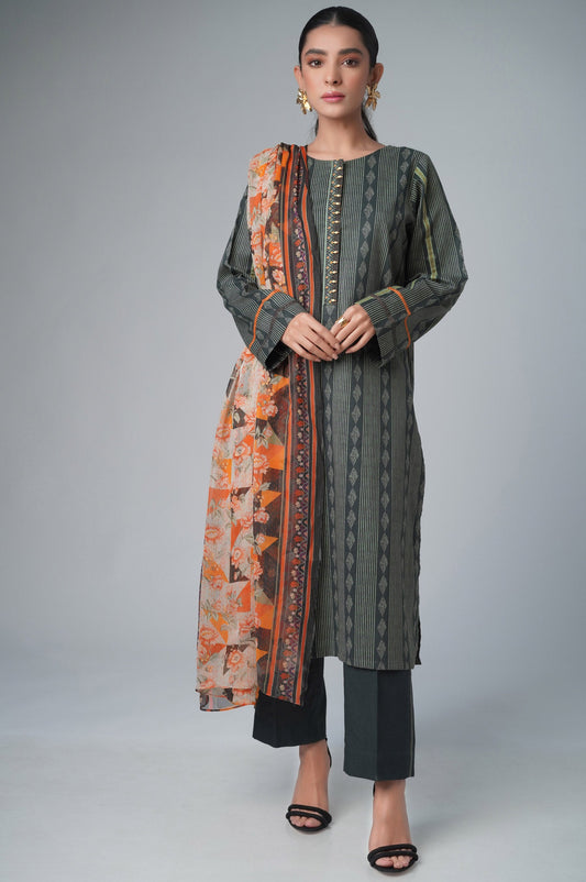 Unstitched 3 Piece Printed Lawn Shirt with Chiffon Dupatta