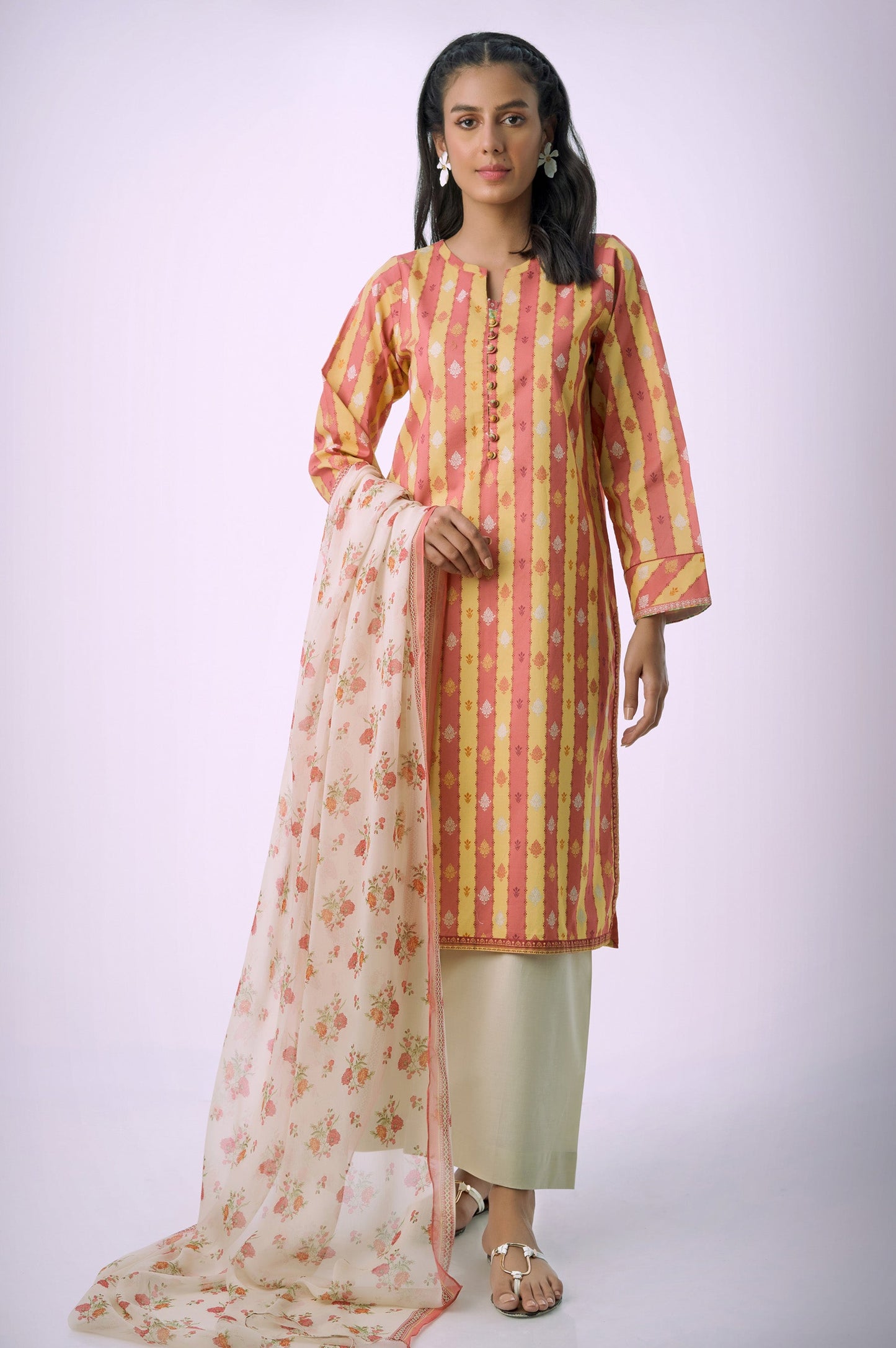 Unstitched 3 Piece Printed Lawn Shirt with Chiffon Dupatta