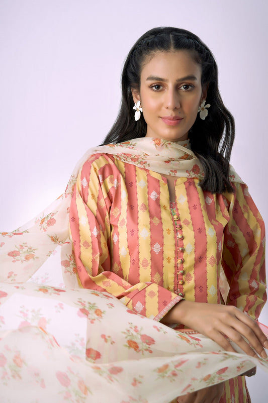 Unstitched 3 Piece Printed Lawn Shirt with Chiffon Dupatta