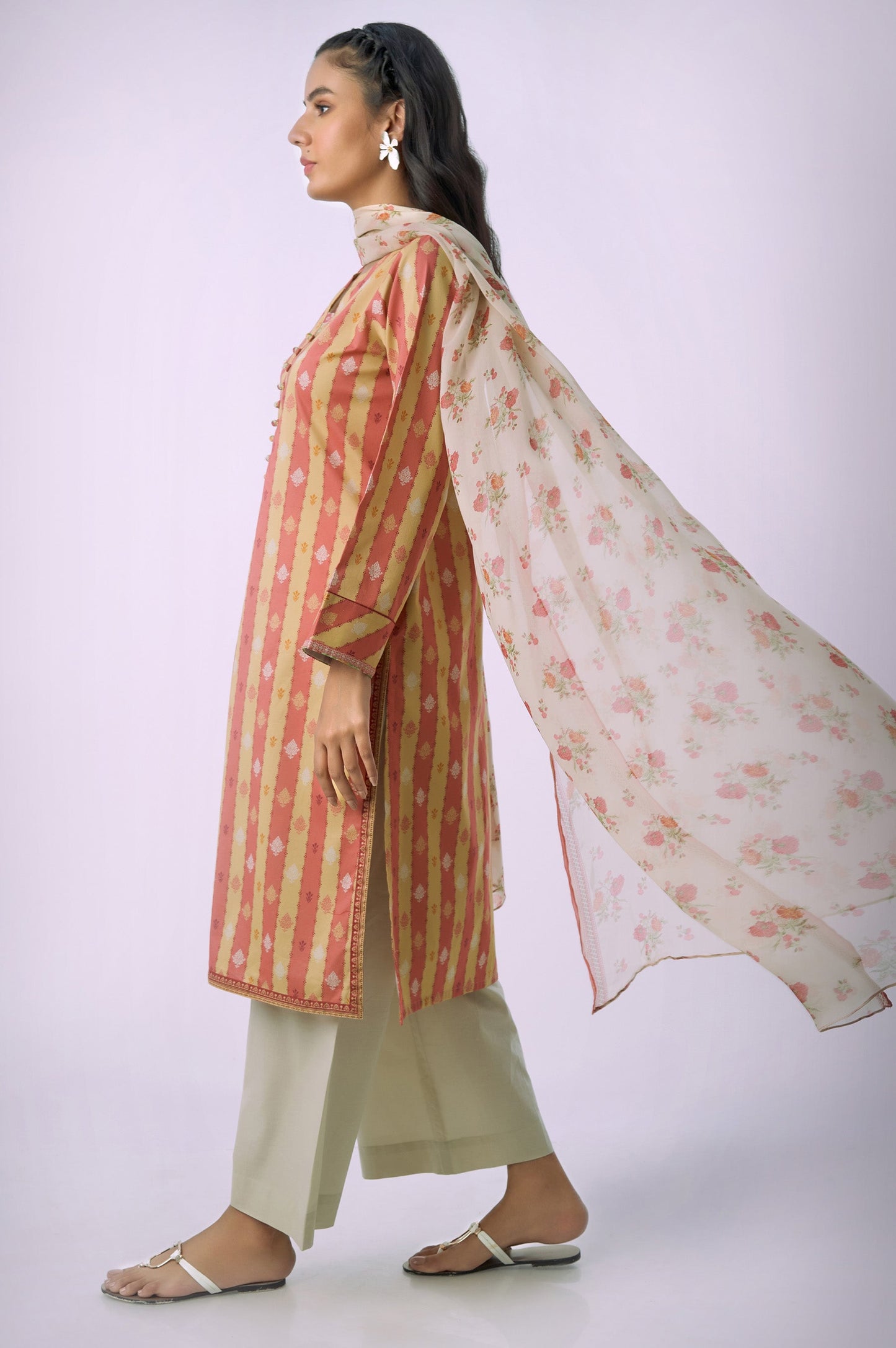 Unstitched 3 Piece Printed Lawn Shirt with Chiffon Dupatta