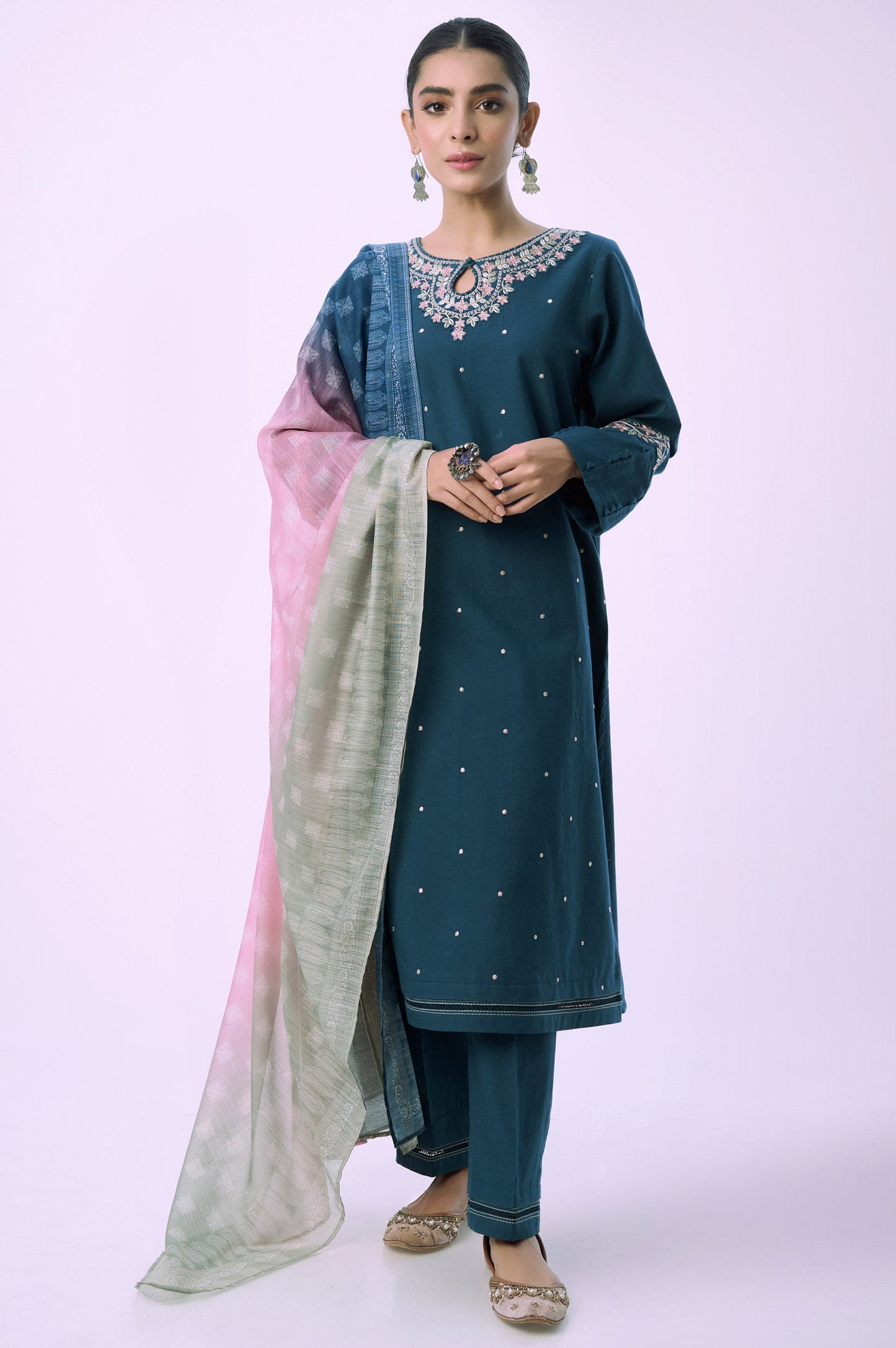 Unstitched 3 Piece Embroidered Slub Suit